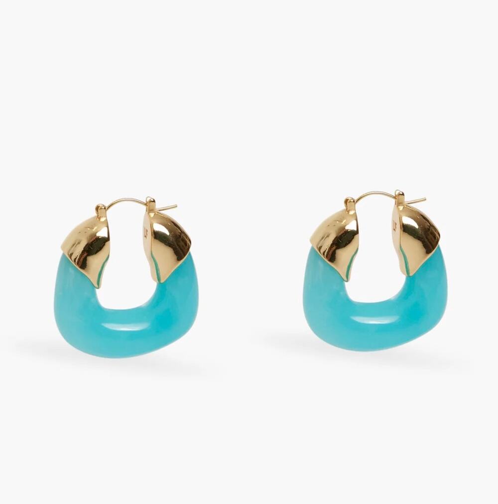 Lizzie Fortunato Pool Organic Hoops Gold Plated Earrings Blue Transparent Hoop